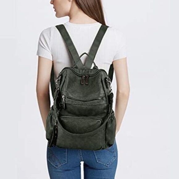 LMI Fashion Leather backpack-Dark Green